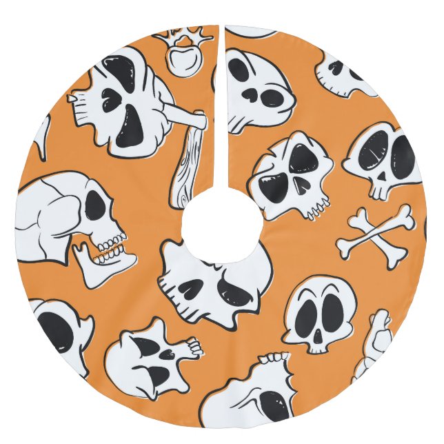 Falda Para El Árbol De Navidad De Poliéster Halloween Skulls Bones Doodle Pattern (Anverso)