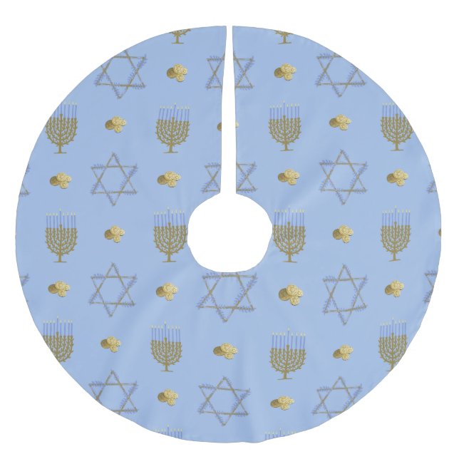 Falda Para El Árbol De Navidad De Poliéster Hanukkah Bush (Anverso)