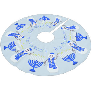 Falda Para El Árbol De Navidad De Poliéster Hanukkah Snowman Y Menorah Chrismukka Family