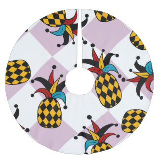 Falda Para El Árbol De Navidad De Poliéster Harlequin Pineapple: Estilizado Doodle Vintage
