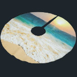 Falda Para El Árbol De Navidad De Poliéster Hermosa foto de Summer Beach Sunset<br><div class="desc">Esta Inspiradora playa de arena y mar y la puesta de sol del cielo crean un ambiente relajante y relajante en verano. Un horizonte marino tropical panorámico con puesta de sol en la playa, fotografía oceánica, lleno de hermosos colores dorados y naranjas de la puesta de sol, azul y turquesa...</div>
