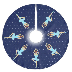 Falda Para El Árbol De Navidad De Poliéster Hermoso bailarín de ballet y estrellas blancas sob