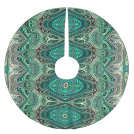 Falda Para El Árbol De Navidad De Poliéster Hermoso resumen fractal estilo Art déco Verde azul