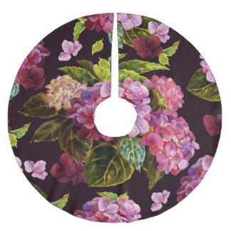 Falda Para El Árbol De Navidad De Poliéster Hidrangea, patrón floral oscuro y sin fisuras.