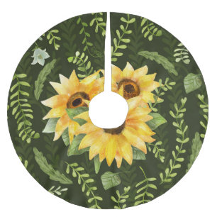 Falda Para El Árbol De Navidad De Poliéster Hierbas de girasoles deja patrón acuático