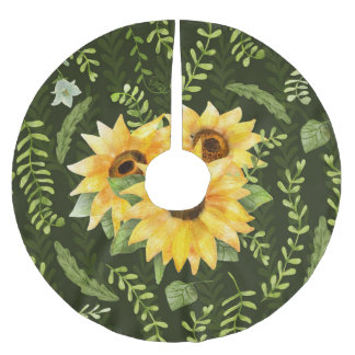 Falda Para El Árbol De Navidad De Poliéster Hierbas de girasoles deja patrón acuático