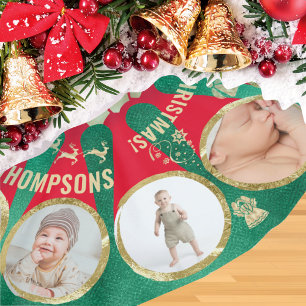 Falda Para El Árbol De Navidad De Poliéster Hito de la familia Cute Baby 12 Wreath de Collage 