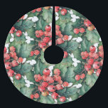 Falda Para El Árbol De Navidad De Poliéster Hojas de colmenas de color de agua vintage<br><div class="desc">Una pintada de acuarela vintage de bayas y hojas clásicas. ¡Personalizable!</div>