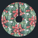 Falda Para El Árbol De Navidad De Poliéster Hojas de colmenas de color de agua vintage<br><div class="desc">Una pintada de acuarela vintage de bayas y hojas clásicas. ¡Personalizable!</div>