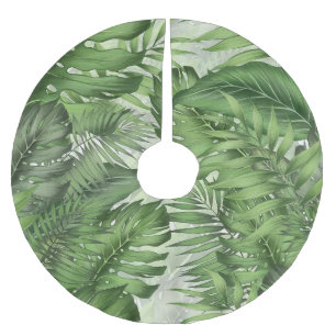 Falda Para El Árbol De Navidad De Poliéster Hojas de la selva tropical: fondo floral sin solda