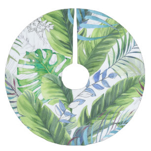 Falda Para El Árbol De Navidad De Poliéster Hojas de palma acuarelas, fondo exótico sin costur