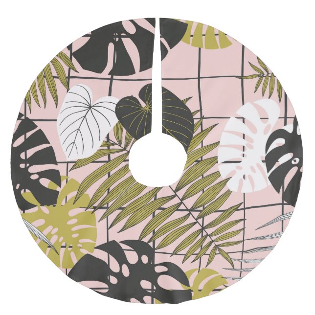 Falda Para El Árbol De Navidad De Poliéster hojas de palma tropical, verano elegante. (Anverso)