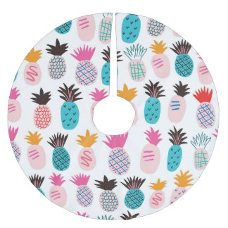 Falda Para El Árbol De Navidad De Poliéster Hojas de piña coloridas, doodle tropical.
