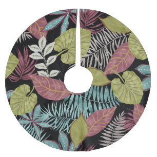 Falda Para El Árbol De Navidad De Poliéster Hojas oscuras tropicales: Diseño de patrones texti
