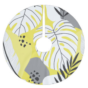 Falda Para El Árbol De Navidad De Poliéster Hojas tropicales, ilustracion amarillo vintage.