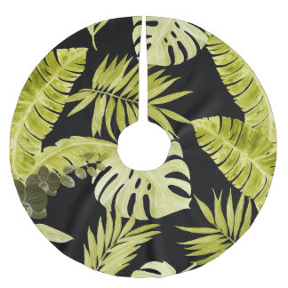 Falda Para El Árbol De Navidad De Poliéster Hojas tropicales, orquídeas, patrón de acuarela.