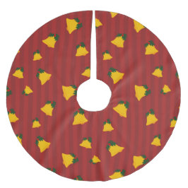 Falda Para El Árbol De Navidad De Poliéster Holiday Red Gold Stripe Bells Christmas