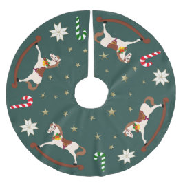 Falda Para El Árbol De Navidad De Poliéster Holiday rocking horses Dark Green Tree Skirt