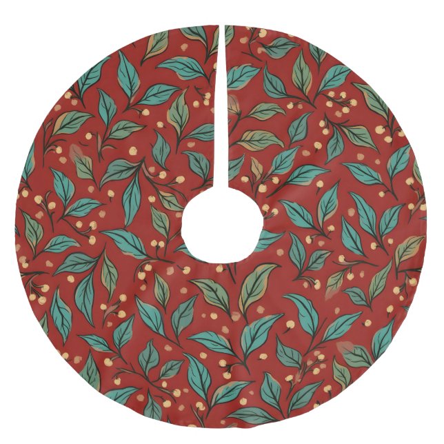 Falda Para El Árbol De Navidad De Poliéster Holly Revisitado (Anverso)