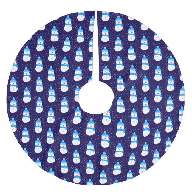 Falda Para El Árbol De Navidad De Poliéster Hombre de nieve azul en ráfaga (Anverso)