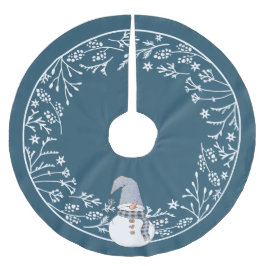 Falda Para El Árbol De Navidad De Poliéster Hombre de nieve con sencillo diseño botánico blanc