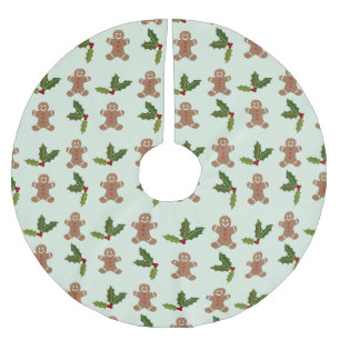 Falda Para El Árbol De Navidad De Poliéster Hombres de Pan de Jengibre y Patrón de Acebo