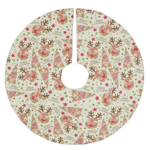 Falda Para El Árbol De Navidad De Poliéster Homespun Patchwork Feliz Navidad