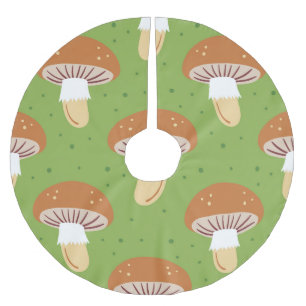 Falda Para El Árbol De Navidad De Poliéster Hongos otoñales: patrón sin costuras verde.