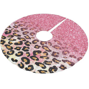 Falda Para El Árbol De Navidad De Poliéster Huella de animales de leopardo de purpurina fino r