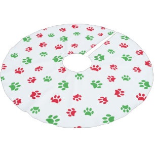 Falda Para El Árbol De Navidad De Poliéster Huellas de Pata Rojas y Verdes Navideñas