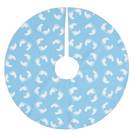 Falda Para El Árbol De Navidad De Poliéster Huellas para bebés, pies para bebés, pasos, azul, 
