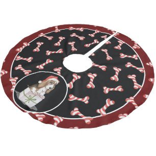 Falda Para El Árbol De Navidad De Poliéster Hueso de perro rayado rojo y blanco divertido, per