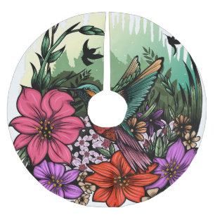 Falda Para El Árbol De Navidad De Poliéster Hummingbird Garden