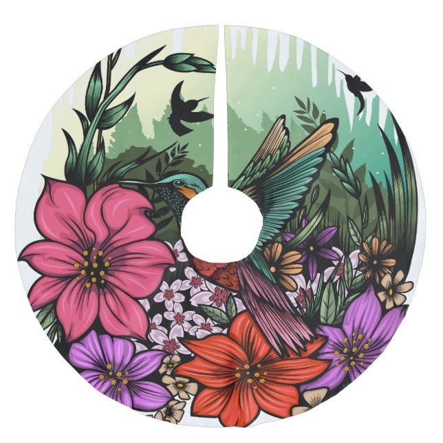 Falda Para El Árbol De Navidad De Poliéster Hummingbird Garden (Anverso)