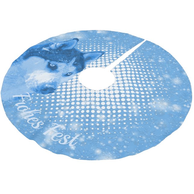 Falda Para El Árbol De Navidad De Poliéster HUSKY blau Frohes Fest (Angular)