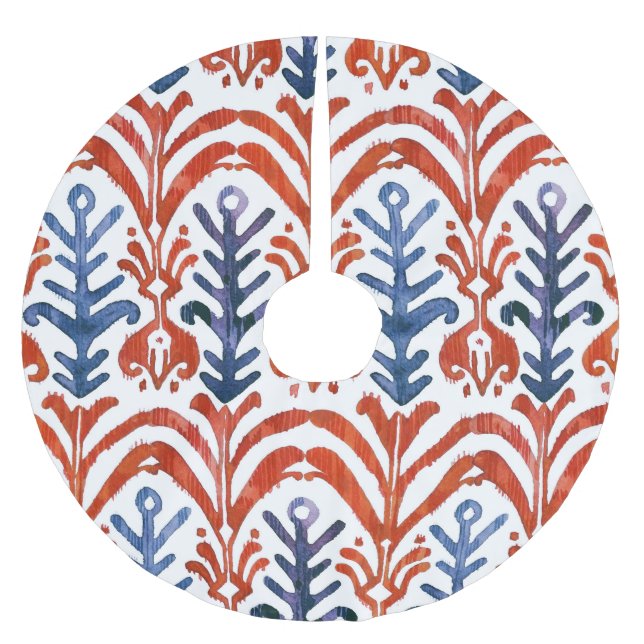 Falda Para El Árbol De Navidad De Poliéster Ikat acuarela, patrón étnico bohemio. (Anverso)