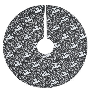 Falda Para El Árbol De Navidad De Poliéster Ikat Art Nouveau - Blanco y negro