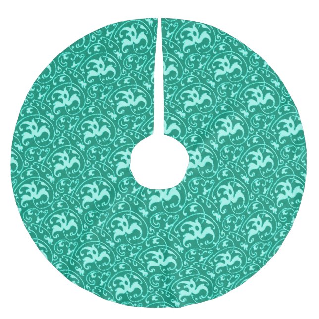 Falda Para El Árbol De Navidad De Poliéster Ikat Art Nouveau - Turquesa y Aqua (Anverso)
