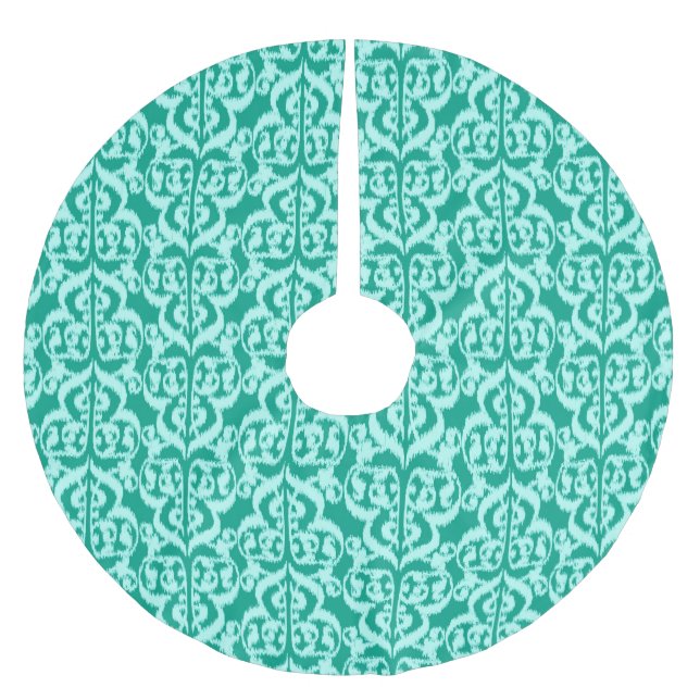 Falda Para El Árbol De Navidad De Poliéster Ikat Moorish Damask - pavo real y agua (Anverso)