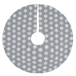 Falda Para El Árbol De Navidad De Poliéster Ikat Snowflakes - Gris y blanco del carbón vegetal