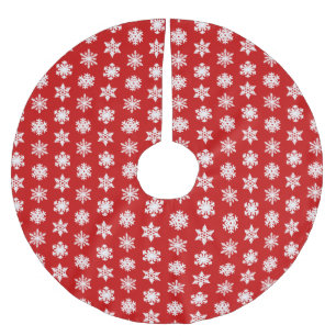 Falda Para El Árbol De Navidad De Poliéster Ikat Snowflakes - Rojo oscuro y blanco