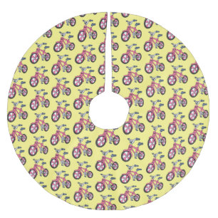 Falda Para El Árbol De Navidad De Poliéster Ilustración de dibujos animados de bicicleta rosa 