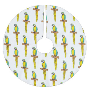 Falda Para El Árbol De Navidad De Poliéster Ilustracion de personalizado de aves de macao azul