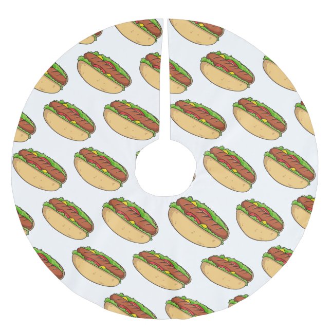 Falda Para El Árbol De Navidad De Poliéster Ilustracion de personalizado de hot dog (Anverso)