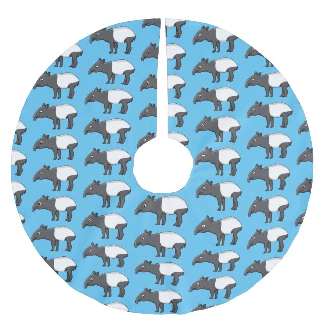 Falda Para El Árbol De Navidad De Poliéster Ilustración de tapir de dibujos animados linda y f (Anverso)