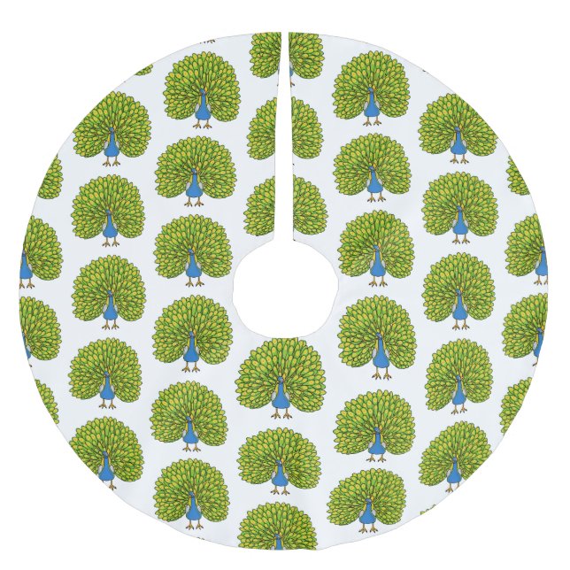 Falda Para El Árbol De Navidad De Poliéster Ilustración divertida de pavo real brillante (Anverso)