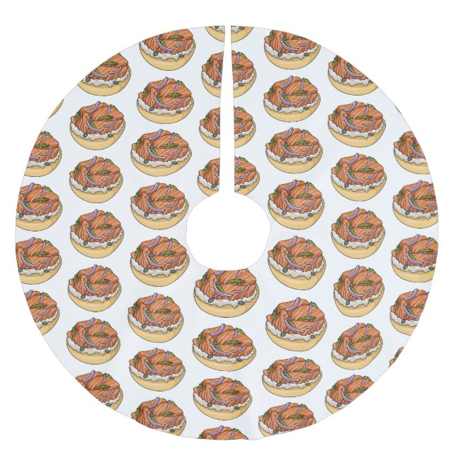 Falda Para El Árbol De Navidad De Poliéster Ilustracion personalizado de bagel de Salmon (Anverso)