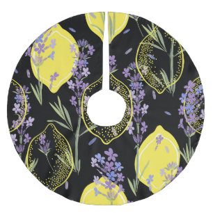 Falda Para El Árbol De Navidad De Poliéster Ilustracion Vintage de Floral Lavender Lemons
