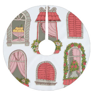 Falda Para El Árbol De Navidad De Poliéster Ilustraciones con ventanas antiguas: artísticas.