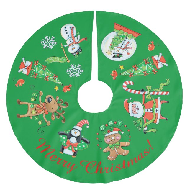 Falda Para El Árbol De Navidad De Poliéster Imágenes de vacaciones retro (Anverso)